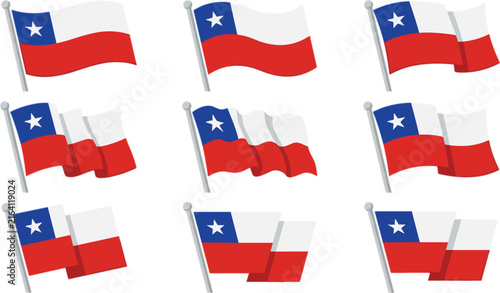 Obraz na plátně Chile national flag waving on pole set vector illustration icon collection for i