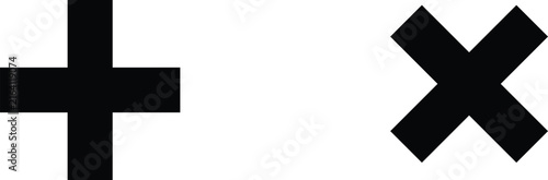 Black plus and cross symbols simple vector icons for selection or confirmation isola