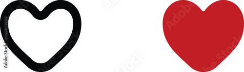 Set of two heart icons outline and solid red for love and romance concepts isolated 