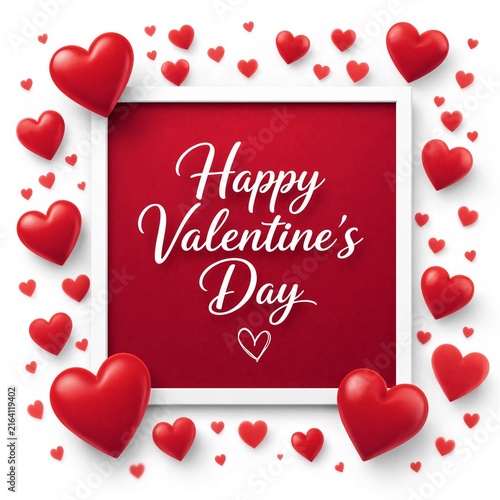 Happy valentines day greeting card with red hearts frame