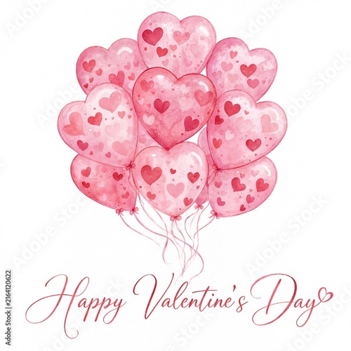 Bunch of pink heart balloons for happy valentines day