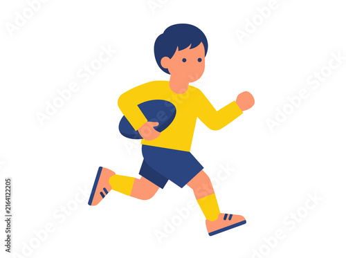 Little Boy Running with Rugby Ball Vector Illustration