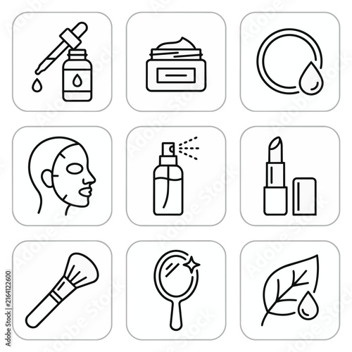 Skincare Beauty Icon Set, Minimalist Black Line Icon Bundle, Serum Cosmetic Natural Beauty Vector Icons
