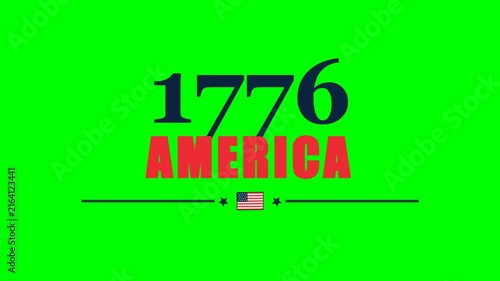 Patriotic 1776 America Typography Design with USA Flag on Green Background