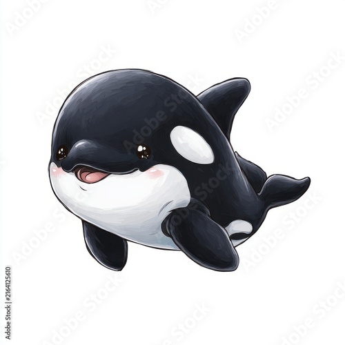 Cute Cartoon Orca Whale Character With A Cheerful Expression On A Plain White Background