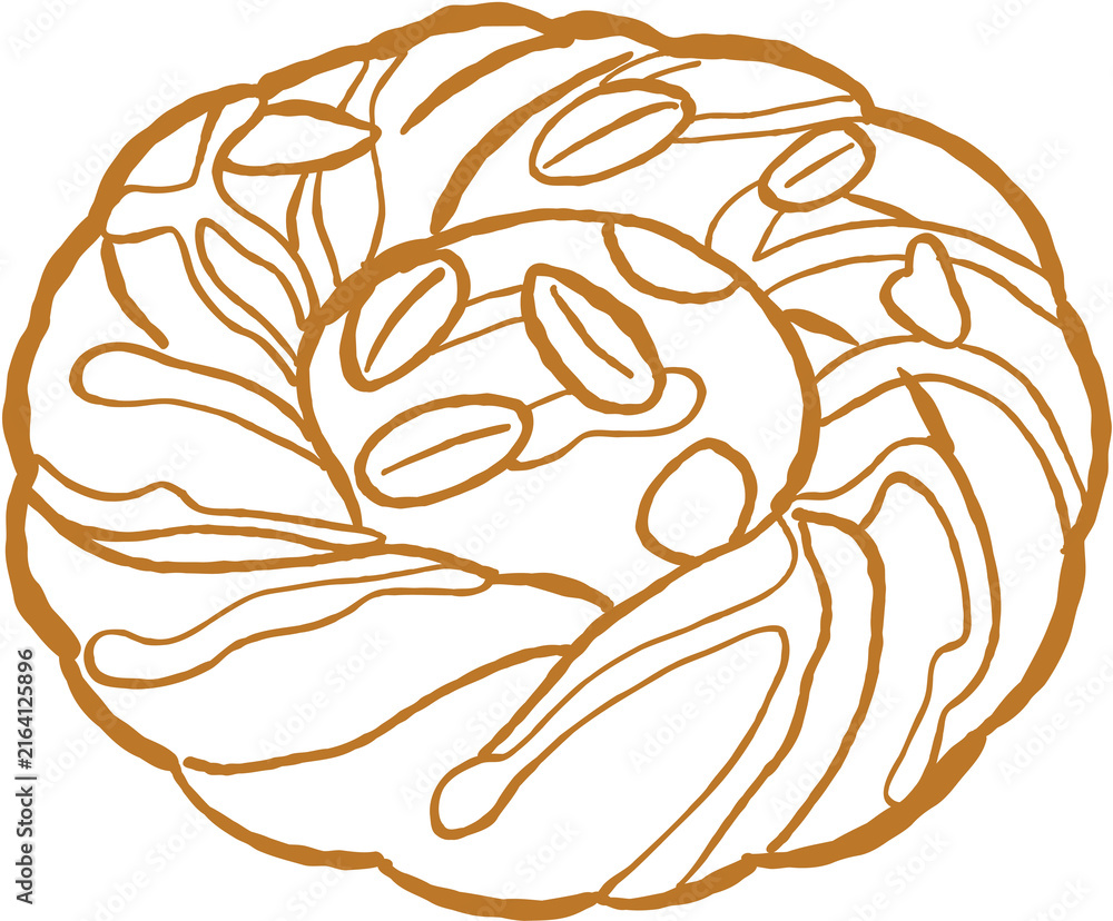 Obraz premium Sweet bread with almond topping and swirl pattern, delicious bakery treat with nutty flavor and soft texture