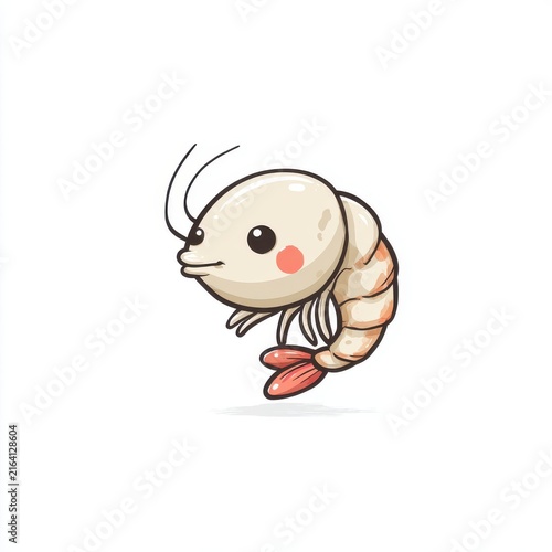Cute Little Shrimp Character In Pixel Art Style Isolated On White Background