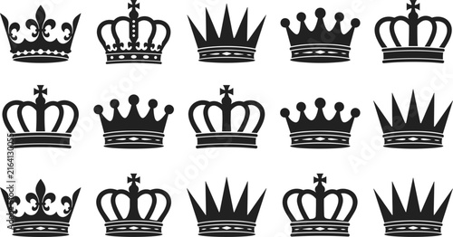 Bild auf Leinwand Black crown icon collection featuring elegant royal crowns, ornate silhouettes,