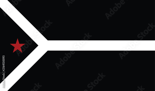 Creative Nigeria flag concept featuring a bold black, white and red geometric design with a central red star. A modern alternative interpretation of Nigerian national identity, African heritage and pa