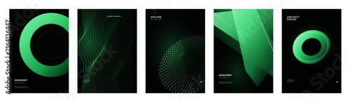 Abstract green modern A4 poster background collection featuring fluid shapes, geometric elements, smooth gradients and contemporary graphic compositions vector set