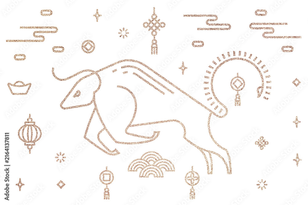 Fototapeta premium Chinese Ox Year gold png design elements collection