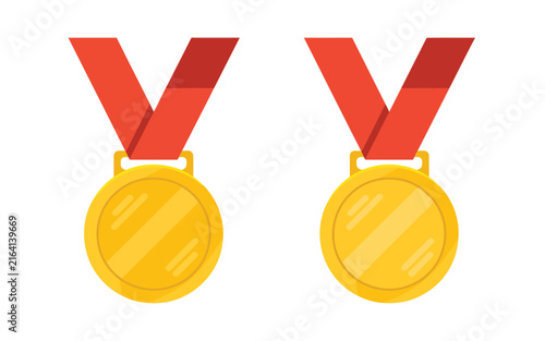 Obraz na plátne Gold medal trophy vector set, flat award symbols for first place, winning, championship, athletic achievement and competitive success