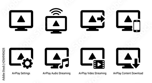 Принти на полотні AirPlay Icons Set, Wireless Streaming, Screen Mirroring, Content Download, Techn