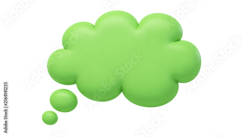 Green 3d thought bubble fluffy cloud shape isolated on transparent background