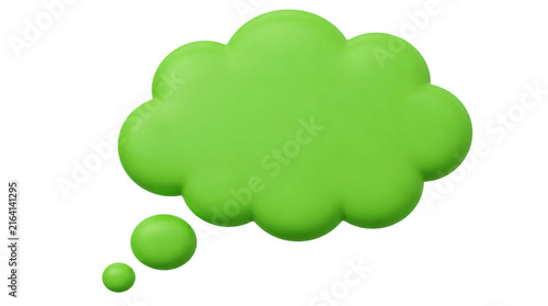 Green 3d thought bubble fluffy cloud shape isolated on transparent background