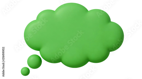 Green 3d thought bubble fluffy cloud shape isolated on transparent background