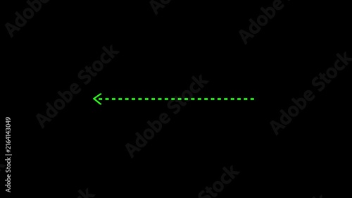 Minimalist Green dashed line arrow animation pointing Left on a clean black background.
