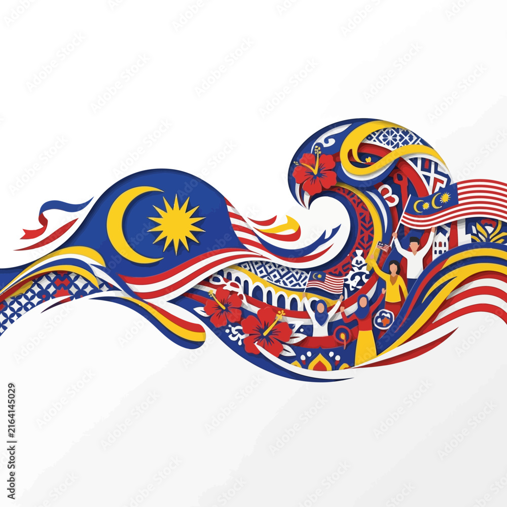 Obraz premium Abstract Malaysian Independence Celebration Paper Art Style