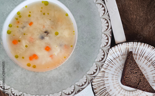 Chicken soup and bread