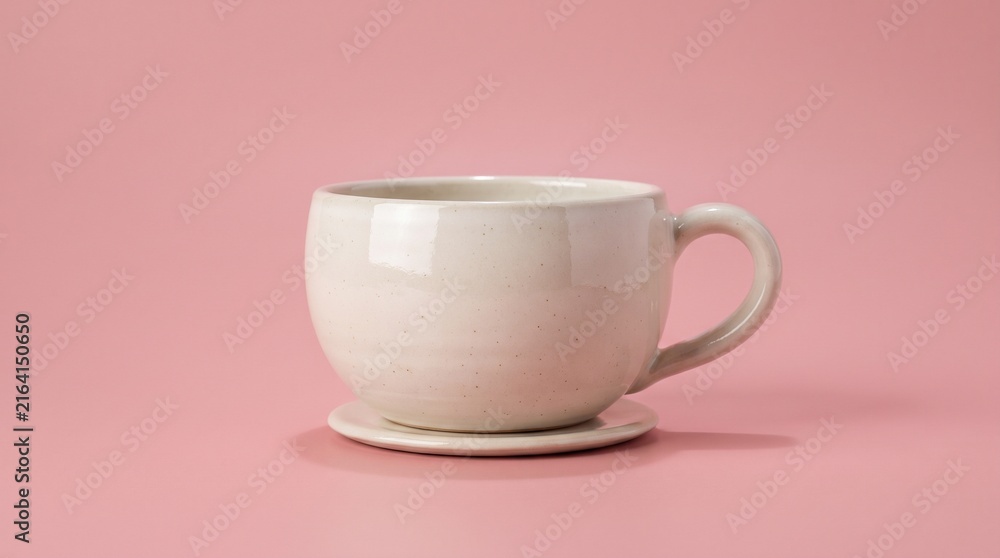 Fototapeta premium White ceramic mug on pink background for coffee or tea