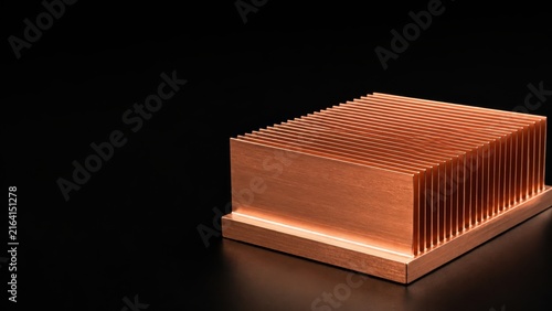Precision Copper Heat Sink Fin Stack on Black Background