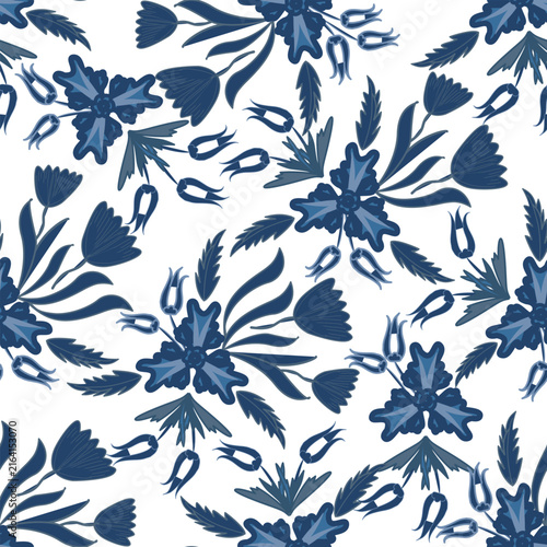 Floral seamless pattern, Flower chintz pattern seamless vector border print. Botanical batik background. Arabesque floral ornament motif for decoration fabric, women clothing, scarf, wallpaper design.