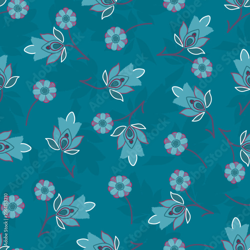 Floral seamless pattern, Flower chintz pattern seamless vector border print. Botanical batik background. Arabesque floral ornament motif for decoration fabric, women clothing, scarf, wallpaper design.