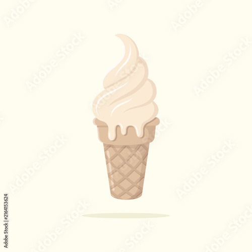 Delicious vanilla ice cream in waffle cone with sprinkles. Summer dessert vector illustration.
