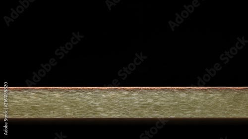 Copper Clad Laminate Cross Section Showing Copper and Fiberglass Layers