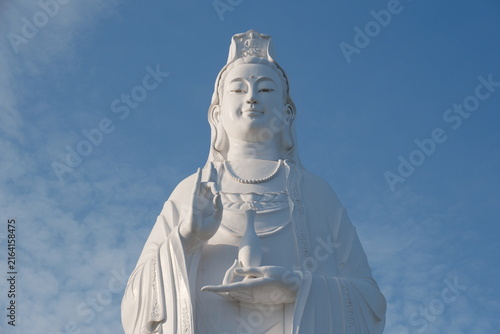 Принти на полотні Close-up front view of the giant white Lady Buddha statue at Linh Ung Pagoda, Da Nang