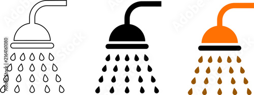 Three stylized showerheads with water droplets vector