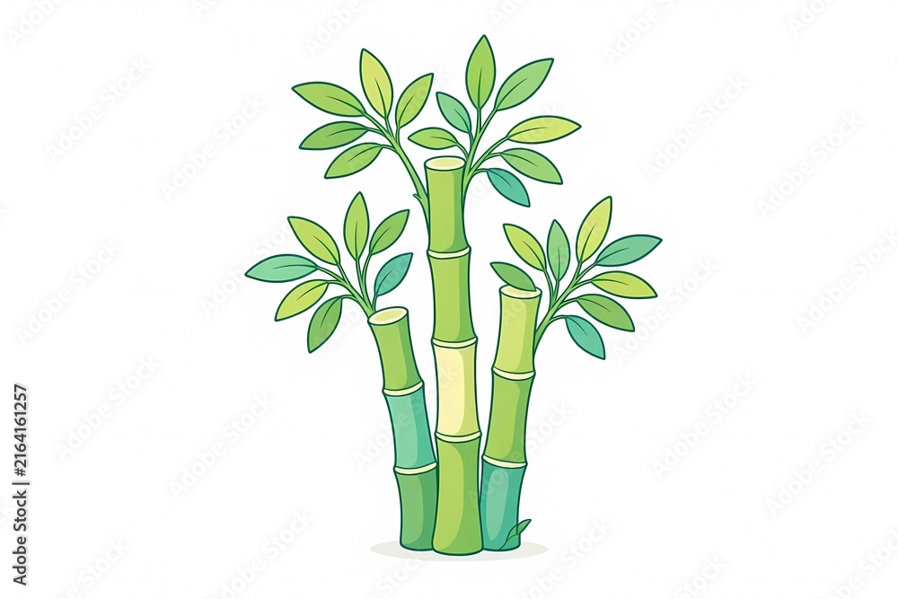 Fototapeta premium Cute Cartoon Bamboo Tree Illustration, Generative AI