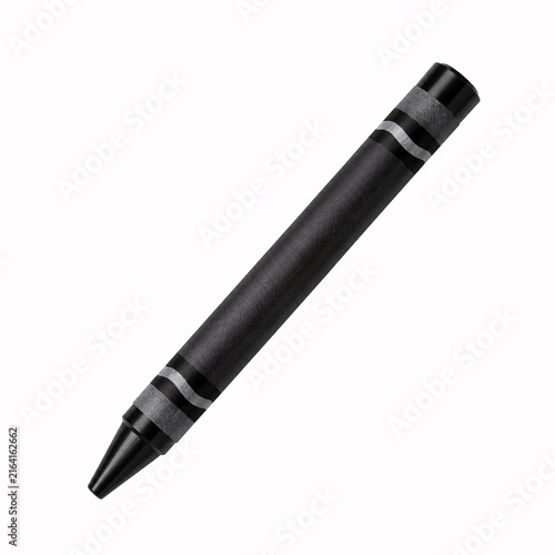 Black crayon closeup on white background