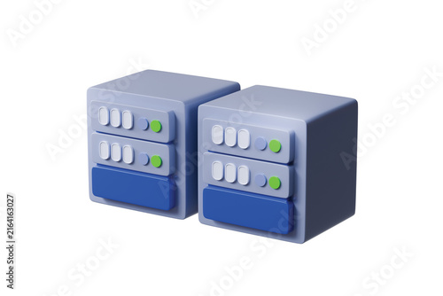 3d server cluster icon. data center concept. minimal cartoon servers for cloud storage, hosting, backup, networking and databases. isolated on white transparent background. 3d render.