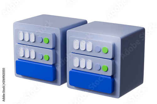 3d server cluster icon. data center concept. minimal cartoon servers for cloud storage, hosting, backup, networking and databases. isolated on white transparent background. 3d render.