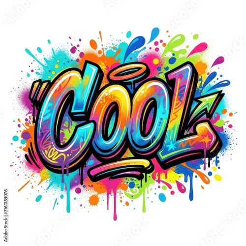 Colorful cool graffiti style text with vibrant splatter effects