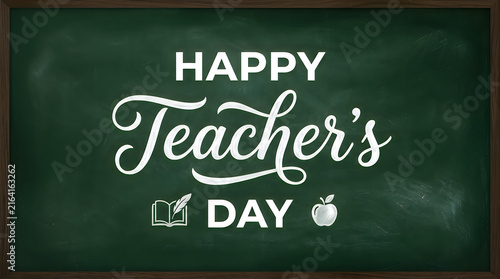 Happy teacher's day card with apple and chalkboard design