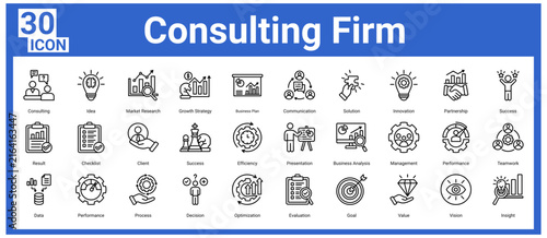 Consulting Firm Icon set and collection with line art collection