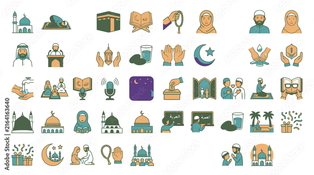 Fototapeta premium Vector Ramadan islamic icons collection set vector illustration. EPS Editable