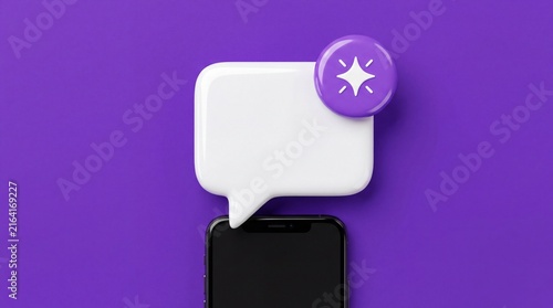 Smartphone with speech bubble and AI sparkle icon on purple background