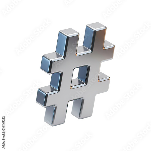 Shiny Metallic Hashtag Symbol Floating in Black Space