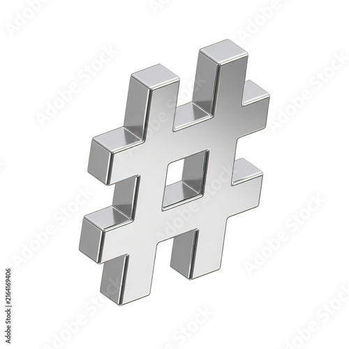 Shiny Metallic hashtag symbol on Transparent Background