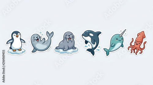 Cute Arctic and Marine Animal Sticker Set with Kawaii Characters