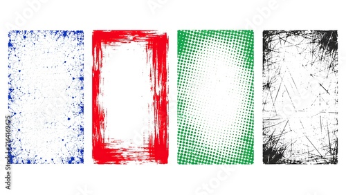 Grunge halftone texture rectangular frames and borders set