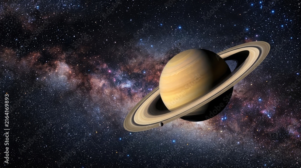 Fototapeta premium Saturn's Rings Glow Against the Milky Way