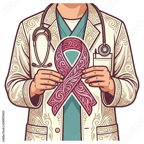Doctor Holding Pink Ribbon Symbol for Breast Cancer Awareness 14.
