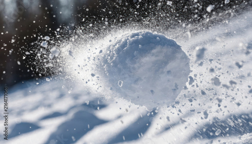 Snowball Flying Through the Air in Winter