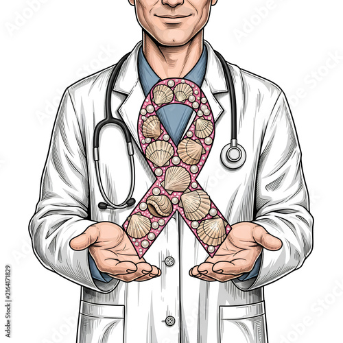 Doctor Holding Ribbon Symbol for Awareness and Support.