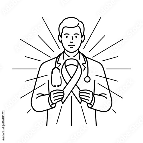 Doctor Holding Ribbon Symbolizing Awareness and Support.