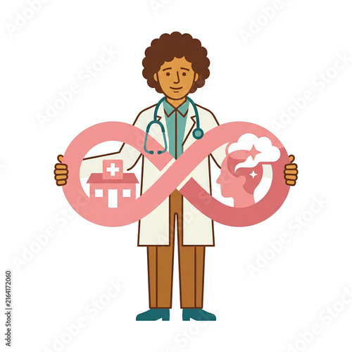 Doctor Holding Symbols of Medical Progress and Climate Change.